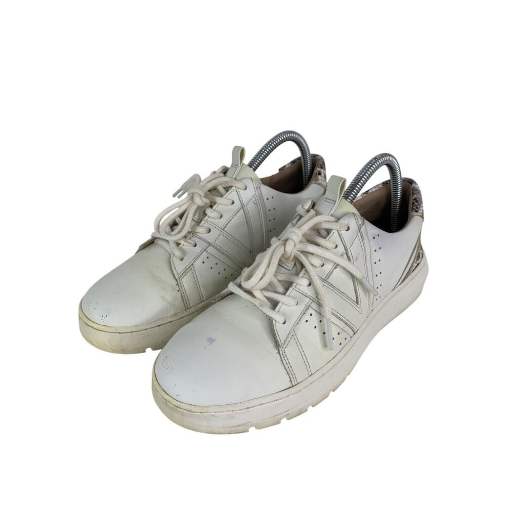 Vionic Womens Size 7.5 White Sneakers With Snakeskin Detail & Lace-Up Closure